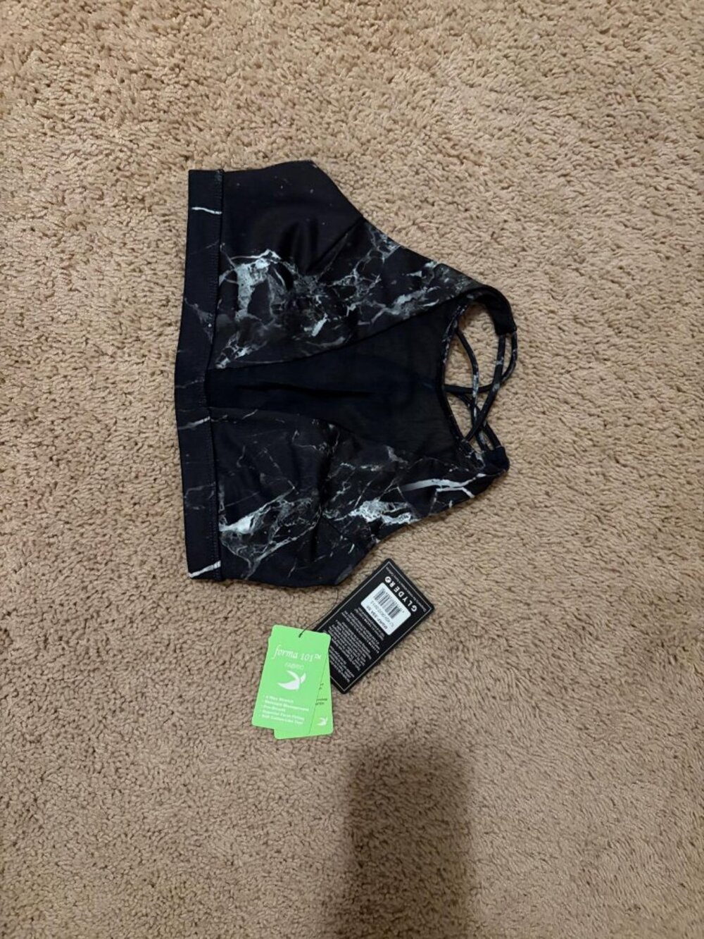 Glyder Fly High Cracked Onyx Marble Strappy Sports Bra Size S NWT